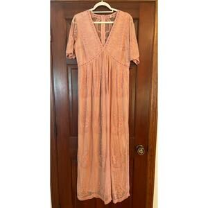 Pink blush lace lined maternity, long dress size XL